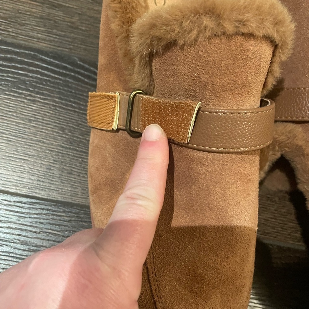 Vionic Kailen Faux Fur Shearling Mules Comfort Orthotic Comfy Fuzzy in Toffee 10 - Picture 11 of 12